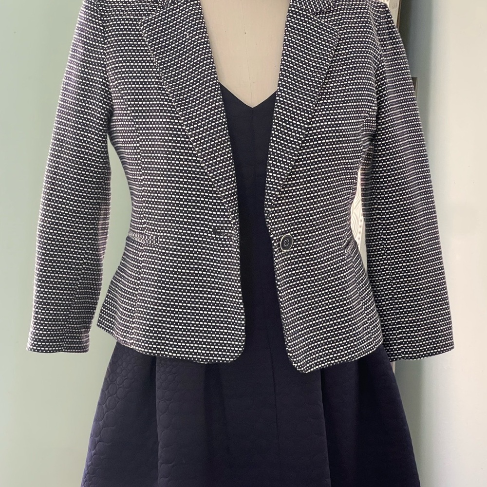 Cynthia Rowley Navy and White Blazer with Notched Lapel - Picture 3 of 7